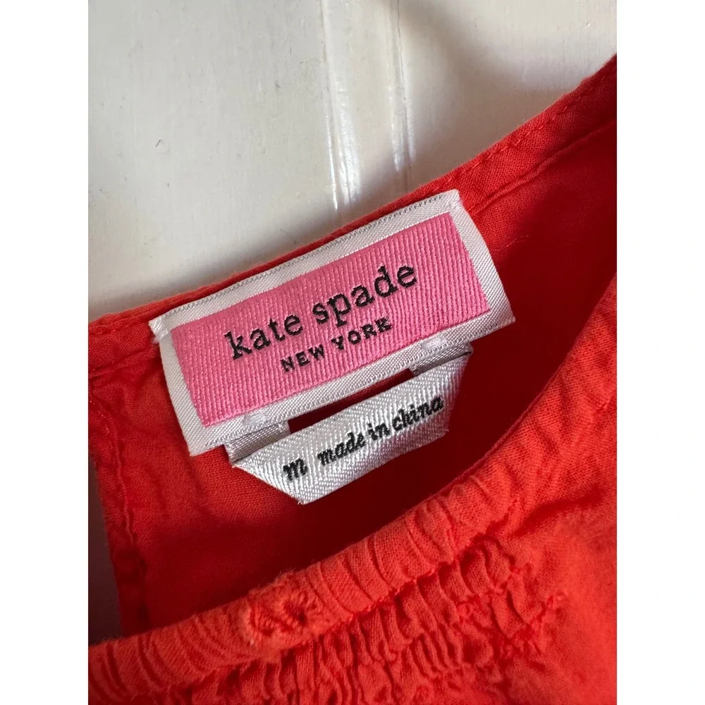 Kate Spade orange ruffle‎ sleeve eyelet top size medium